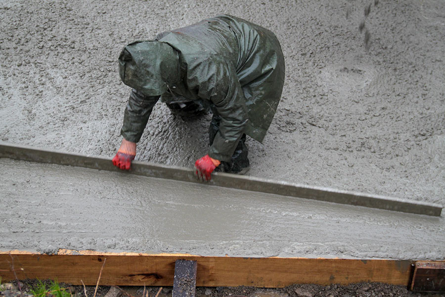 Pouring concrete in the rain